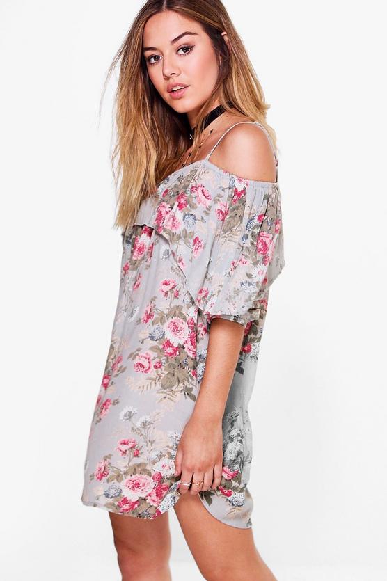 Petite Holly Floral Open Shoulder Dress